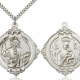 Double-Sided Pewter Sacred Heart of Jesus Necklace - 24&quot; 2.4mm Rhodium Plate Endless Chain
