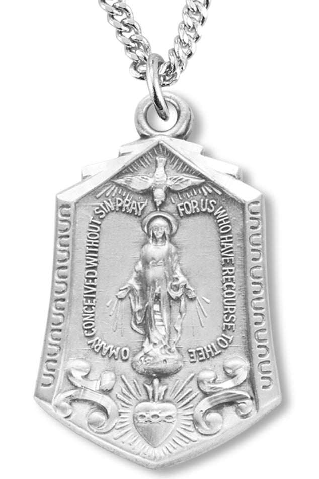 Women's Sterling Silver Hexagon Miraculous Immaculate Heart Necklace with Chain Options