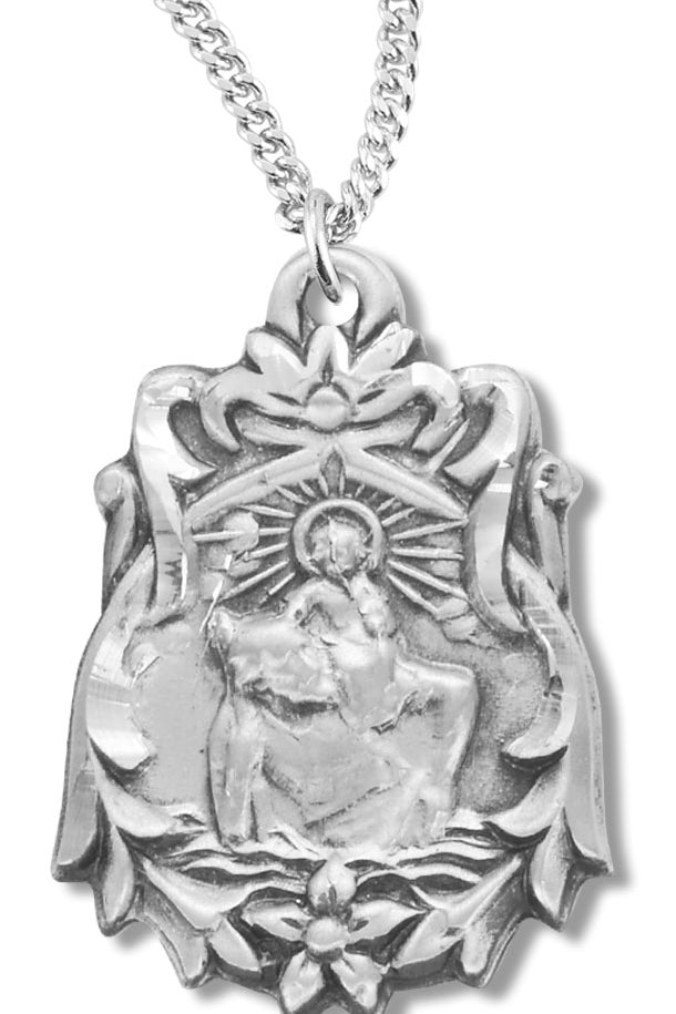 Women's Elegant St. Christopher Necklace, Sterling Silver with Chain Options