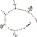 First Communion Silver Plated Charm Bracelet with Swarovski Crystals - Rhodium Plated