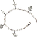 First Communion Silver Plated Charm Bracelet with Swarovski Crystals - Rhodium Plated