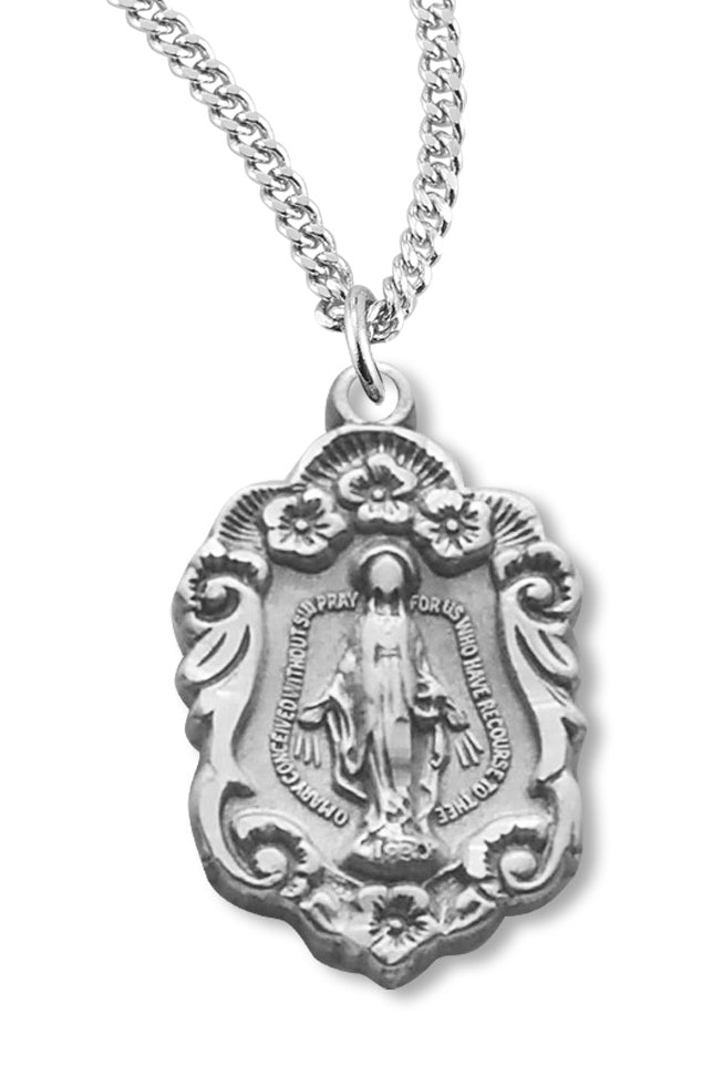 Women's Sterling Silver Floral Detail Miraculous Pendant with Chain Options