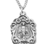 Women's Sterling Silver Floral Detail Miraculous Pendant with Chain Options - 18&quot; 1.8mm Sterling Silver Chain + Clasp