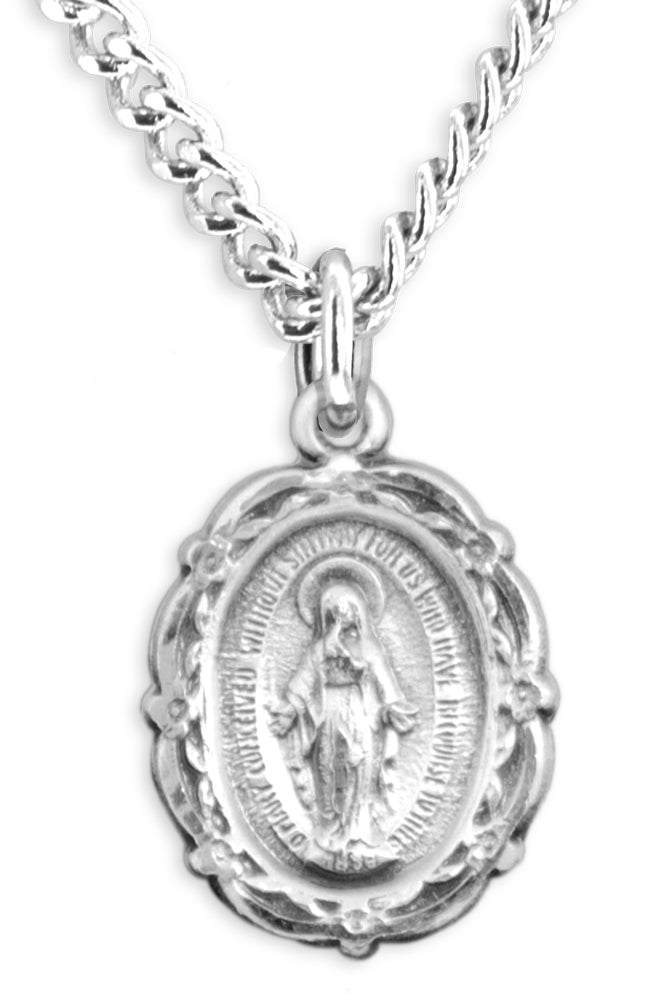 Women's Florette Border Miraculous Necklace with Fancy Edge, Sterling Silver with Chain Options