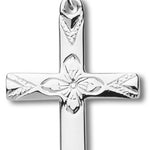 Women's Flower Etched Center High Polish Cross Necklace, Sterling Silver with Chain Options - 18&quot; 1.8mm Sterling Silver Chain + Clasp
