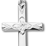 Women's Flower Etched Center High Polish Cross Necklace, Sterling Silver with Chain Options