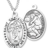 Girl's Oval Double-Sided Basketball Necklace with Saint Sebastian Back in Sterling Silver