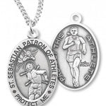 Girl's Oval Double-Sided Track Necklace with Saint Sebastian Back in Sterling Silver - 18&quot; 1.8mm Sterling Silver Chain + Clasp