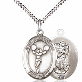 Girl's Pewter Oval St. Christopher Cheerleading Medal - 18&quot; Rhodium Plated Medium Chain + Clasp