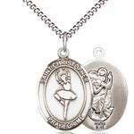 Girl's Pewter Oval St. Christopher Dance Medal - 18&quot; Rhodium Plated Medium Chain + Clasp