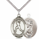 Girl's Pewter Oval St. Christopher Softball Medal - 18&quot; Rhodium Plated Medium Chain + Clasp