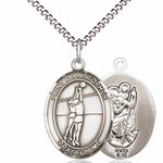 Girl's Pewter Oval St. Christopher Volleyball Medal - 18&quot; Rhodium Plated Medium Chain + Clasp