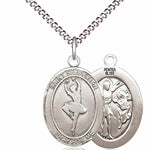 Girl's Pewter Oval St. Sebastian Dance Medal - 18&quot; Rhodium Plated Medium Chain + Clasp