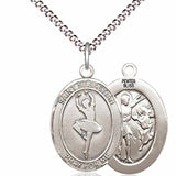 Girl's Pewter Oval St. Sebastian Dance Medal - 18&quot; Rhodium Plated Medium Chain + Clasp
