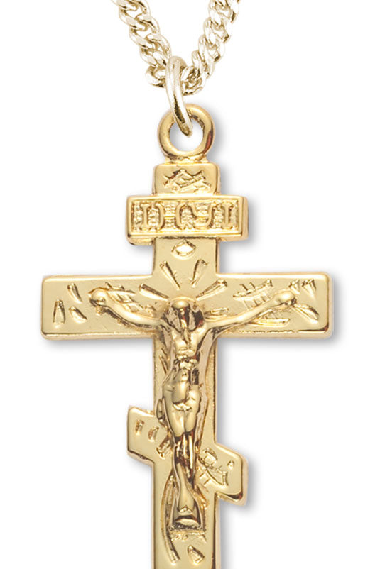 Women's 14kt Karat Gold Over Sterling Silver Greek Crucifix Necklace+ 18 Inch Gold Plated Chain &amp; Clasp - Gold-tone