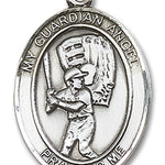Guardian Angel Baseball Medal, Sterling Silver, Large - No Chain