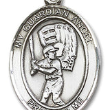Guardian Angel Baseball Medal, Sterling Silver, Large - No Chain