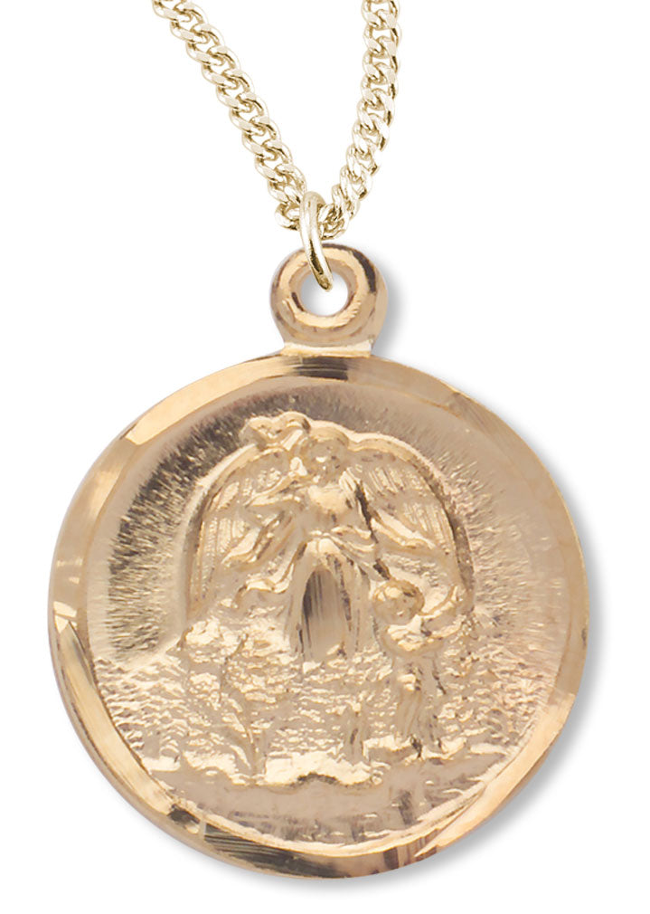 Women's 14kt Gold Plated Round Guardian Angel Necklace + 18 Inch Gold Plated Chain &amp; Clasp - Gold-tone