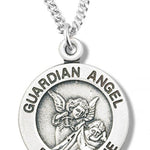 Women's Sterling Silver Round Guardian Angel Necklace with Chain Options - 18&quot; 1.8mm Sterling Silver Chain + Clasp