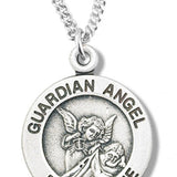 Women's Sterling Silver Round Guardian Angel Necklace with Chain Options - 18&quot; 1.8mm Sterling Silver Chain + Clasp