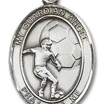 Guardian Angel Soccer Medal, Sterling Silver, Large - No Chain
