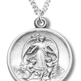 Woman's Sterling Silver Round Guardian Angel Necklace with Chain Options - 18&quot; 1.8mm Sterling Silver Chain + Clasp