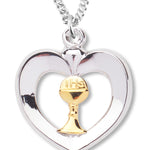 Women's Sterling Silver Two Tone Heart Necklace with Chain Options - 18&quot; 1.8mm Sterling Silver Chain + Clasp