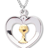 Women's Sterling Silver Two Tone Heart Necklace with Chain Options