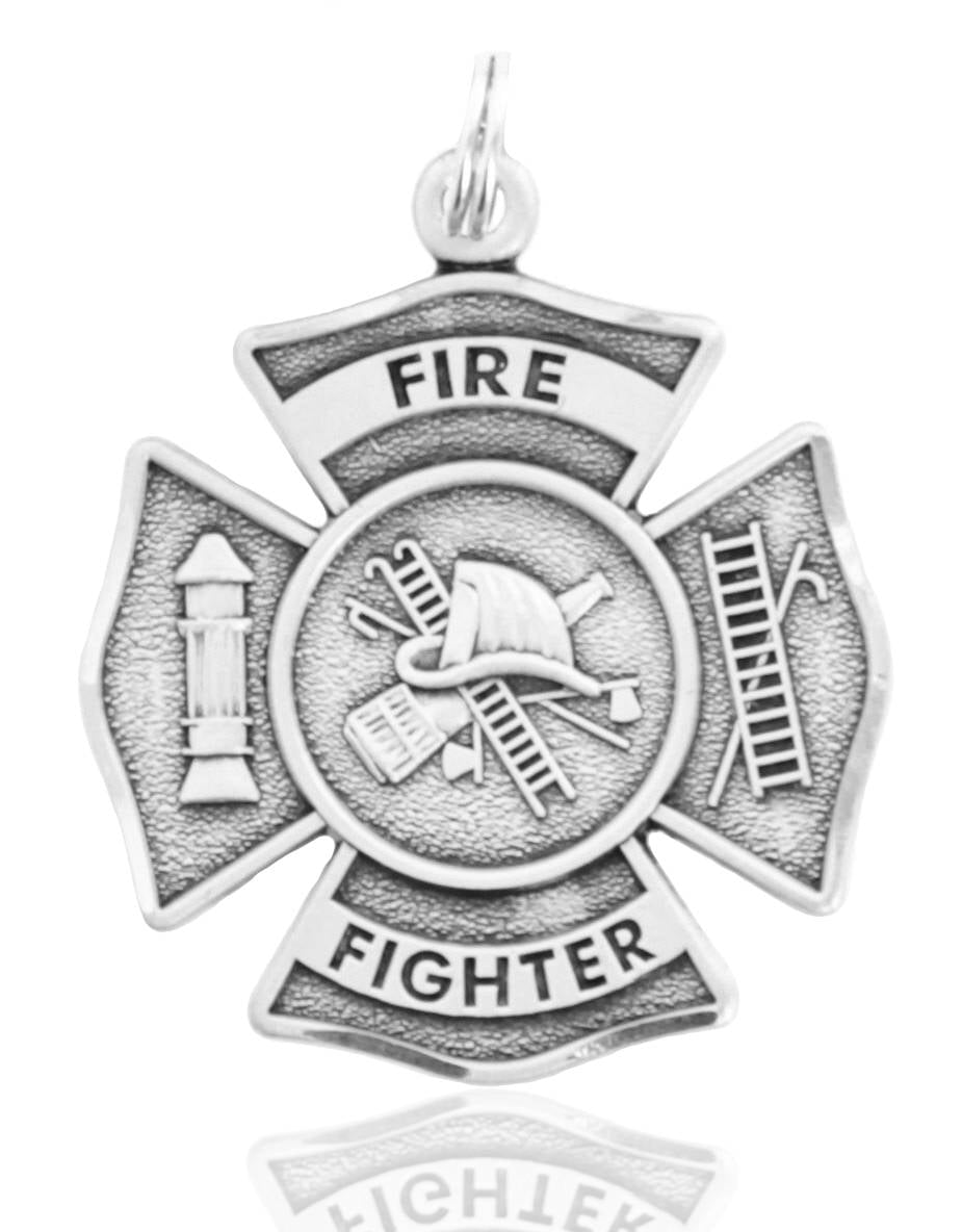 Heartland Men's Sterling Silver Firefighter Philippians 4:13 Medal with Cross - No Chain