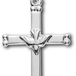 Women's Double Bead Tip Cross Necklace Dove Center with Chain Options - 18&quot; 1.8mm Sterling Silver Chain + Clasp