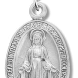 Women's High Relief Miraculous Necklace Oval with Chain Options - 18&quot; 1.8mm Sterling Silver Chain + Clasp