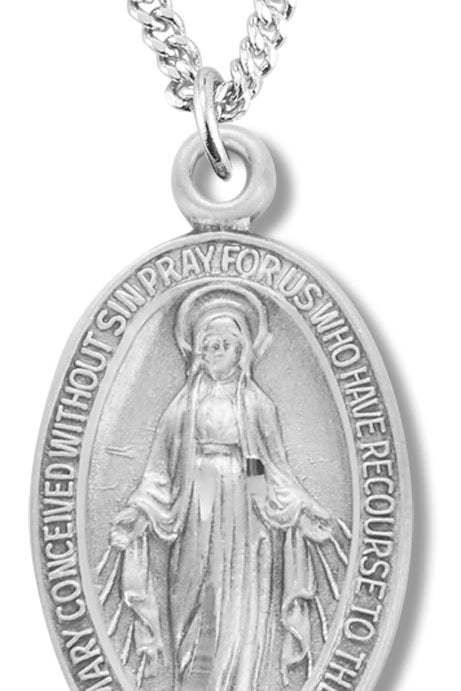 Women's High Relief Miraculous Necklace Oval with Chain Options