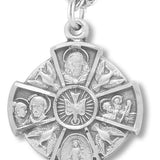 Women's Sterling Silver Holy Spirit 4 Way Cross Necklace with Chain Options - 18&quot; 1.8mm Sterling Silver Chain + Clasp