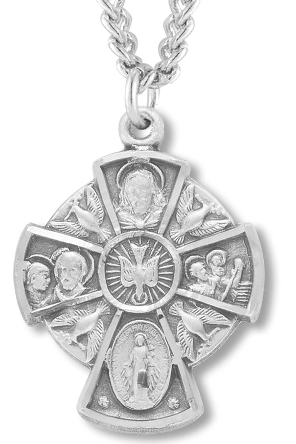 Women's Sterling Silver Holy Spirit 4 Way Cross Necklace with Chain Options