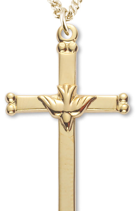 Women's 14kt Gold Over Sterling Silver Cross Necklace Dove Center Cross + 18 Inch Gold Plated Chain &amp; Clasp - Gold-tone
