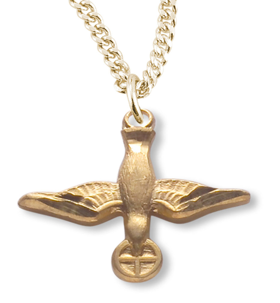 Women's 14kt Gold Over Sterling Silver Dove and Holy Host Necklace + 18 Inch Gold Plated Chain &amp; Clasp - Gold-tone
