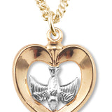 Women's 14kt Gold Over Sterling Silver Two-tone Cut Out Heart Dove Center + 18 Gold Plated Chain &amp; Clasp - Two-Tone