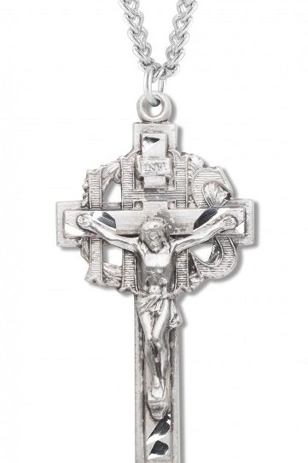 Men's Sterling Silver IHS Crucifix Necklace with Chain Options - 24&quot; Sterling Silver Chain + Clasp