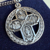 4 Way Cross Round Pendant, Sterling Silver