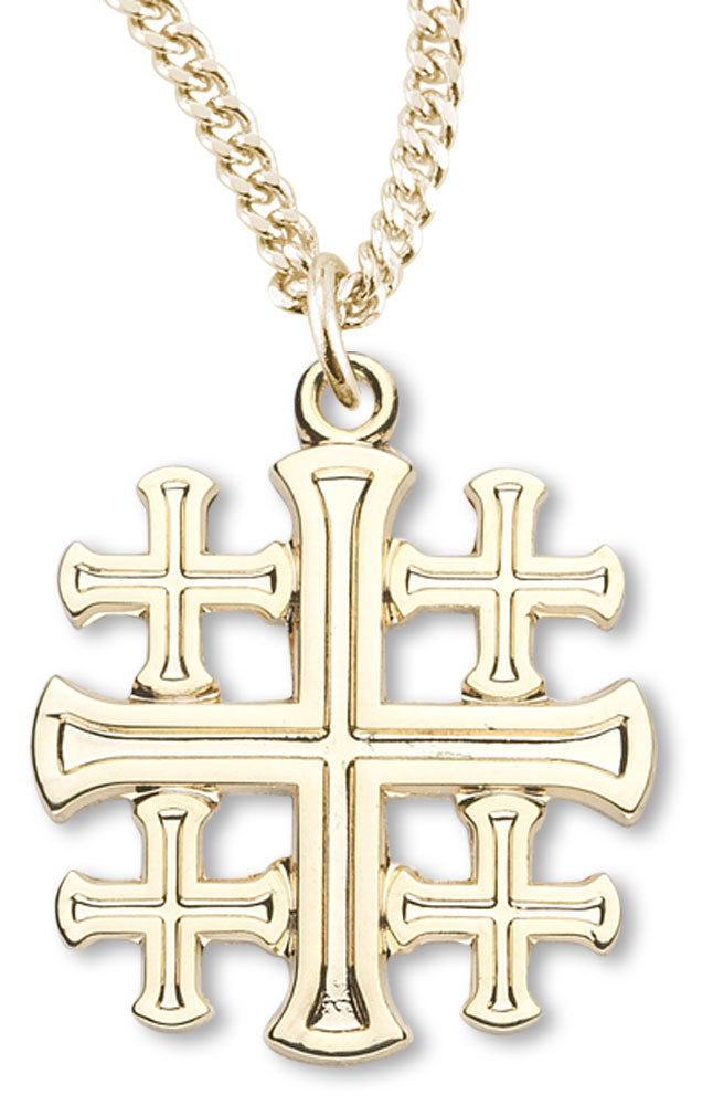Women's 16kt Gold Plated High Polish Jerusalem Cross Necklace + 18 Inch Gold Plated Chain &amp; Clasp - Gold-tone