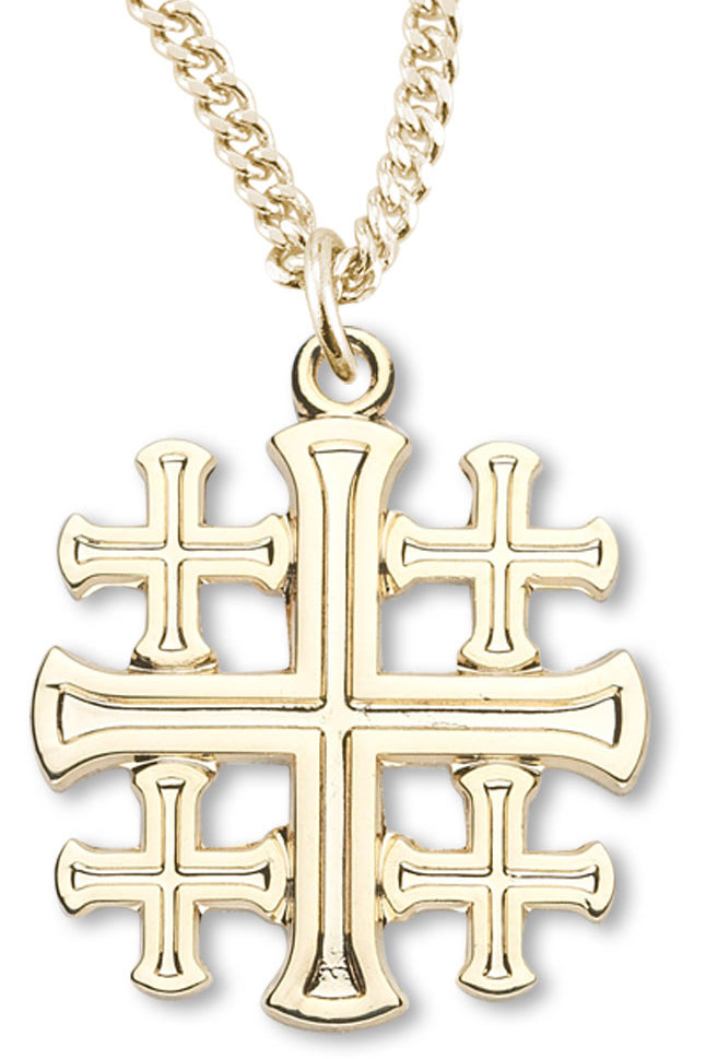 Women's 16kt Gold Plated High Polish Jerusalem Cross Necklace + 18 Inch Gold Plated Chain &amp; Clasp - Gold-tone