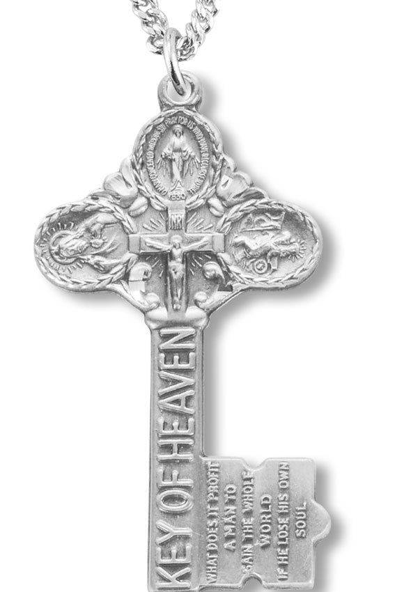 Women's Sterling Silver Key to Heaven 3 Way Necklace with Chain Options - 18&quot; 1.8mm Sterling Silver Chain + Clasp