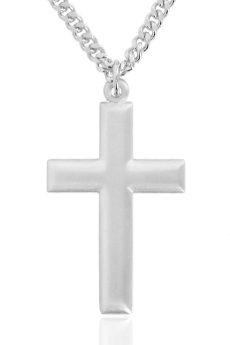 Men's Sterling Silver Beveled Cross Pendant - Matte Finish