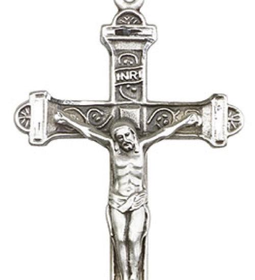 Men's Crucifix Pendant Antique Silver Accents Cross Bar Edges