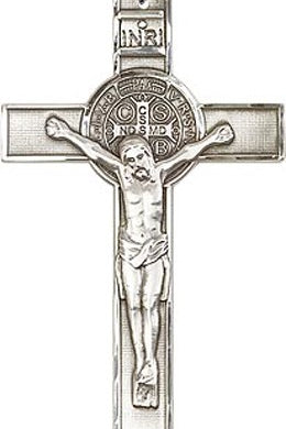 Men's Large St. Benedict Crucifix Pendant - Silver