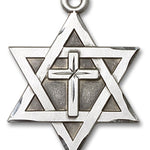 Men's Large Sterling Silver Star of David with Cross Pendant - No Chain