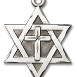 Men's Large Sterling Silver Star of David with Cross Pendant - No Chain