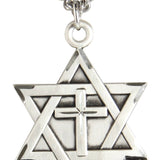 Men's Large Sterling Silver Star of David with Cross Pendant