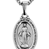 Men's Oval Sterling Silver Miraculous Medal with Decorative Bale