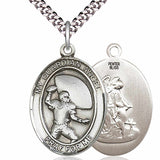 Men's Pewter Oval Guardian Angel Football Medal - 24&quot; 2.4mm Rhodium Plate Chain + Clasp